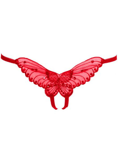 BUTTERFLY APPLIQUE CROTCHLESS PANTY WITH PEARL AND SEQUIN DETAIL