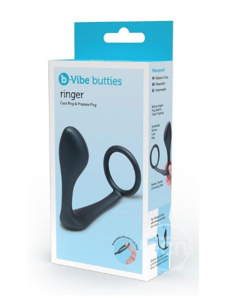 RINGER SILICONE COCK RING AND PLUG - BLACK