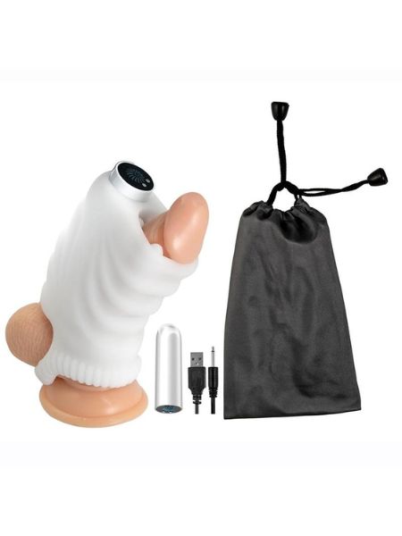 SILICONE RECHARGEABLE MASTURBATING STROKER - WHITE