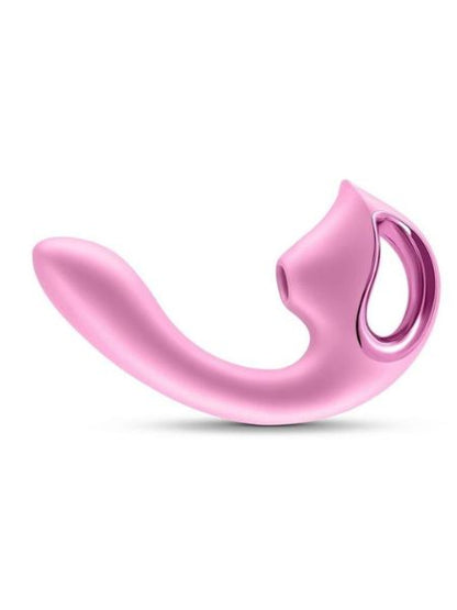 RECHARGEABLE SILICONE DUAL VIBRATOR WITH AIR PULSE CLITORAL STIMULATOR - PINK