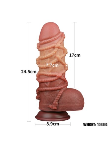 DUAL LAYERED PLATINUM SILICONE COCK WITH ROPE - 9.5 INCH