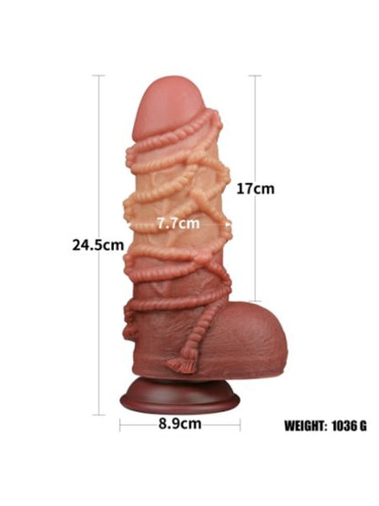 DUAL LAYERED PLATINUM SILICONE COCK WITH ROPE - 9.5 INCH