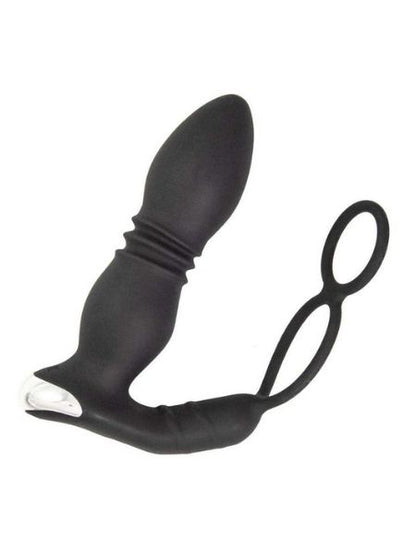 THRUSTING RECHARGEABLE SILICONE POWER PLUG WITH COCK RING