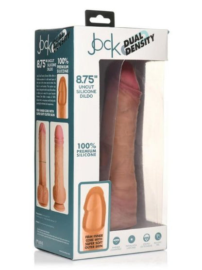 DUAL DENSITY "UNCUT" SILICONE DILDO WITH BALLS 8.75 IN - VANILLA