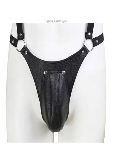 MALE BONDAGE HARNESS CHASTITY BELT PANTS AND LEATHER RESTRAINS