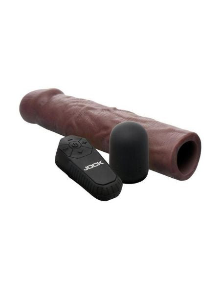 VIBRATING PENIS EXTENSION SLEEVE WITH REMOTE CONTROL - CHOCOLATE