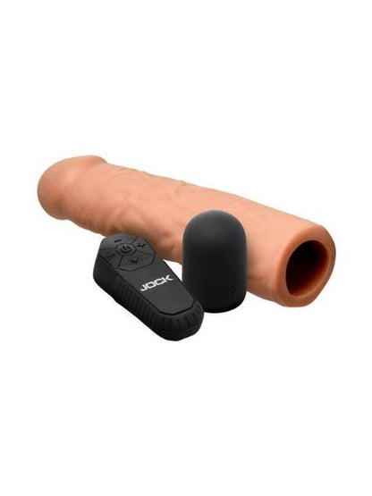 VIBRATING PENIS EXTENSION SLEEVE WITH REMOTE CONTROL - CARAMEL