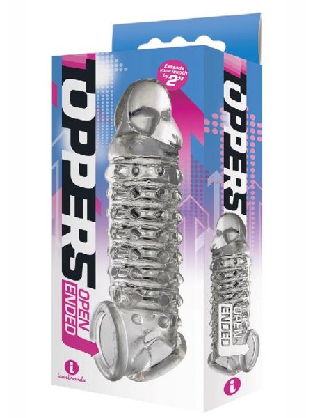 OPEN ENDED , RIBBED AND NUBBED PENIS EXTENDER - CLEAR