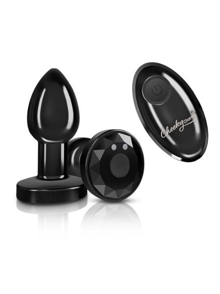 VIBRATING RECHARGEABLE BUTT PLUG WITH REMOTE CONTROL - MEDIUM - BLACK