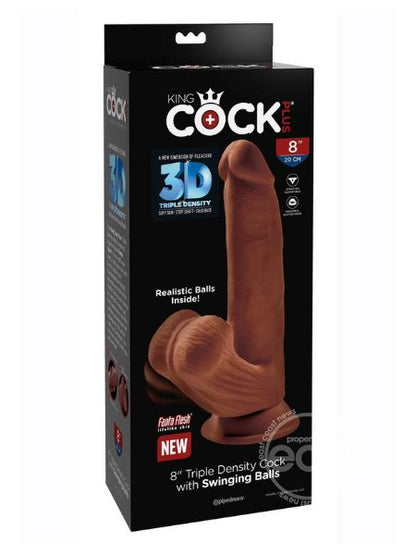 TRIPLE DENSITY DILDO WITH SWINGING BALLS 8 INCH - CHOCOLATE