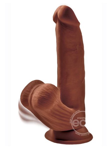 TRIPLE DENSITY DILDO WITH SWINGING BALLS 8 INCH - CHOCOLATE