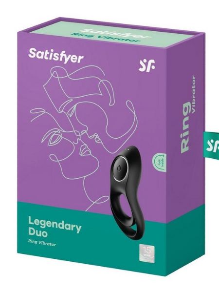 SATISFYER " LEGENDARY DUO " SILICONE VIBRATING COCK & BALL RING - BLACK