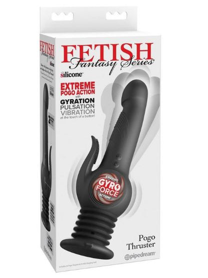 POGO THRUSTER RECHARGEABLE SILICONE RABBIT VIBRATOR - BLACK