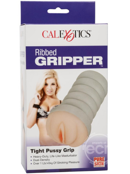 RIBBED GRIPPER DUAL DENSITY TEXTURED MASTURBATOR - PUSSY - VANILLA