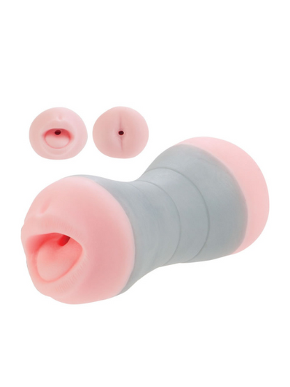 TRAVEL GRIPPER DUAL DENSITY STROKER - MOUTH AND ASS - PINK