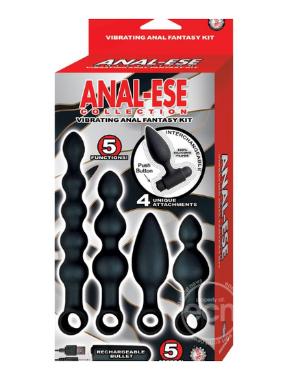 ANAL-ESE COLLECTION SILICONE RECHARGEABLE VIBRATING ANAL FANTASY KIT (SET OF 5) - BLACK