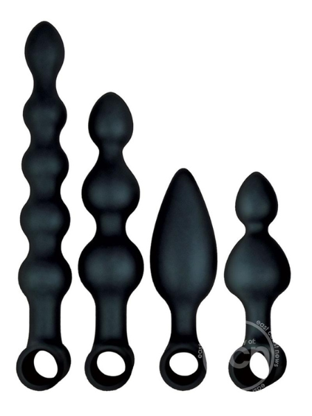 ANAL-ESE COLLECTION SILICONE RECHARGEABLE VIBRATING ANAL FANTASY KIT (SET OF 5) - BLACK