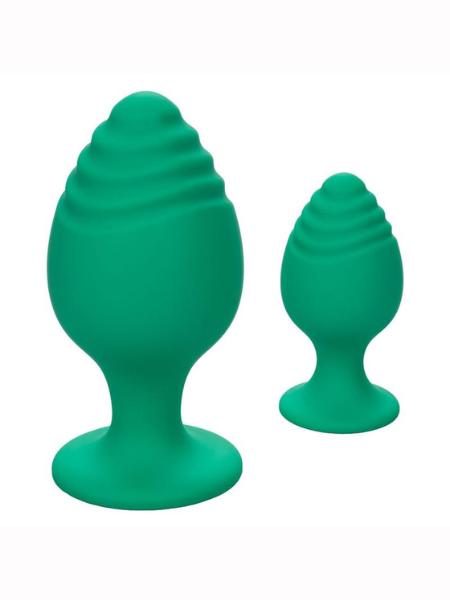 SILICONE TEXTURED ANAL PLUGS LARGE/SMALL (SET OF 2) - GREEN