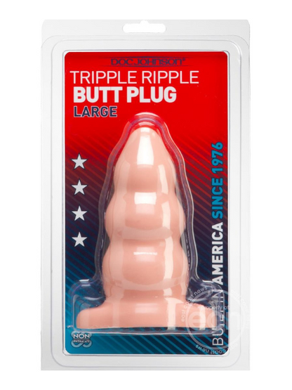 TRIPLE RIPPLE BUTT PLUG - LARGE - VANILLA