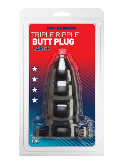 TRIPLE RIPPLE BUTT PLUG - LARGE - BLACK