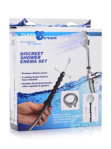 CLEANSTREAM DISCREET SHOWER SILICONE ENEMA SET - SILVER/BLACK