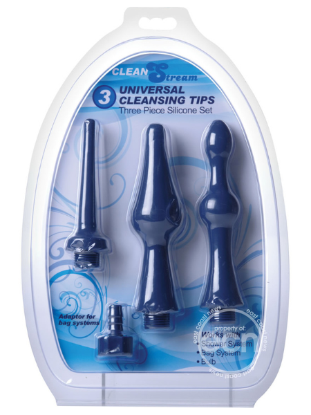 CLEANSTREAM UNIVERSAL 3 PIECE SILICONE ENEMA ATTACHMENT SET - BLUE