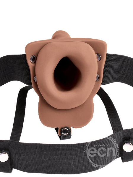 FETISH FANTASY HOLLOW RECHARGEABLE STRAP-ON WITH BALLS 6IN - CARAMEL