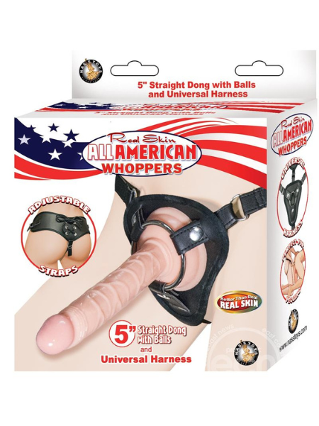 REALSKIN STRAIGHT DILDO & UNIVERSAL HARNESS 5IN - VANILLA