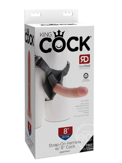 KING COCK STRAP ON HARNESS WITH DILDO 8IN - VANILLA