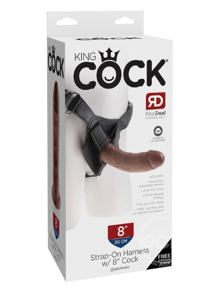 KING COCK STRAP ON HARNESS WITH DILDO 8IN - CHOCOLATE