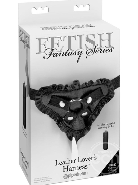 FETISH FANTASY LEATHER LOVERS VIBRATING HARNESS ADJUSTABLE - BLACK