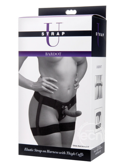 STRAP U BARDOT ELASTIC STRAP ON HARNESS WITH THIGH CUFFS - BLACK