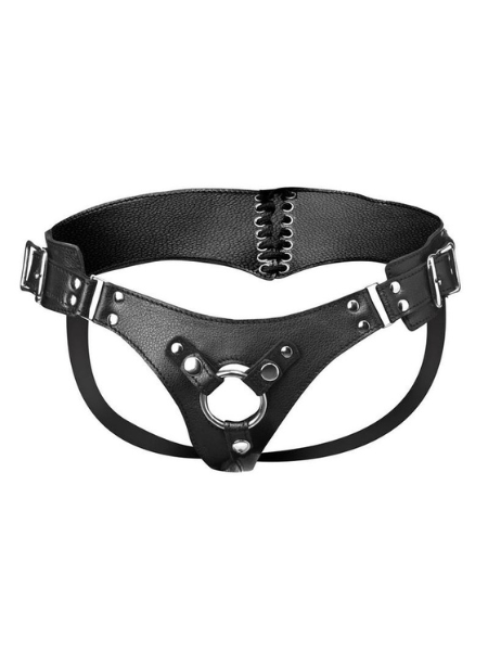 STRAP U BODICE CORSET STYLE STRAP ON HARNESS - BLACK