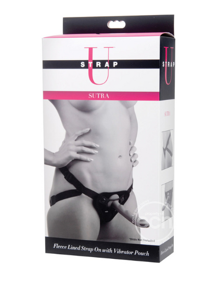 STRAP U SUTRA FLEECE LINED STRAP-ON WITH BULLET POCKET - BLACK