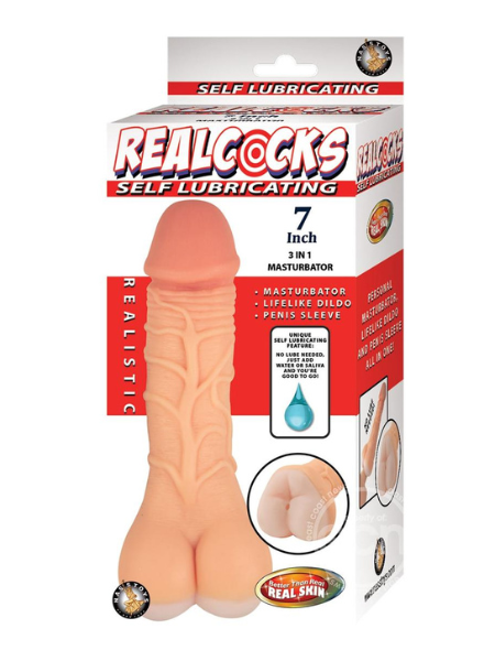 REALCOCKS SELF LUBRICATING 3 IN 1 MASTURBATOR 7IN - VANILLA