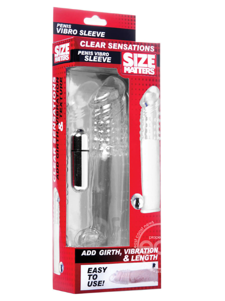 SIZE MATTERS CLEAR SENSATIONS PENIS EXTENDER VIBRO SLEEVE WITH BULLET