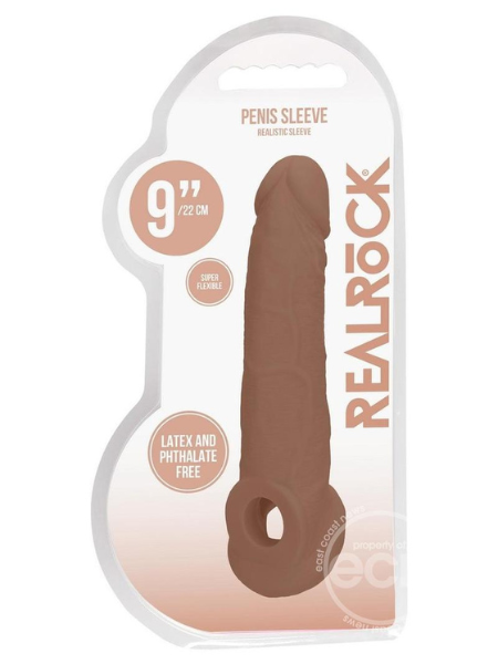 REALROCK REALISTIC PENIS SLEEVE 9IN - CARAMEL