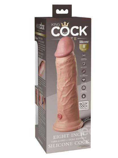 KING COCK ELITE DUAL DENSITY VIBRATING RECHARGEABLE SILICONE DILDO WITH REMOTE CONTROL DILDO 8IN - VANILLA