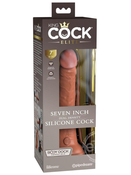 KING COCK ELITE DUAL DENSITY SILICONE DILDO 7IN - CARAMEL