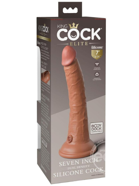 KING COCK ELITE DUAL DENSITY SILICONE DILDO 7IN - CARAMEL