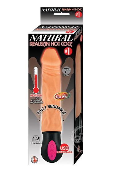 NATURAL REALSKIN HOT COCK #1 RECHARGEABLE WARMING VIBRATOR 7IN - VANILLA