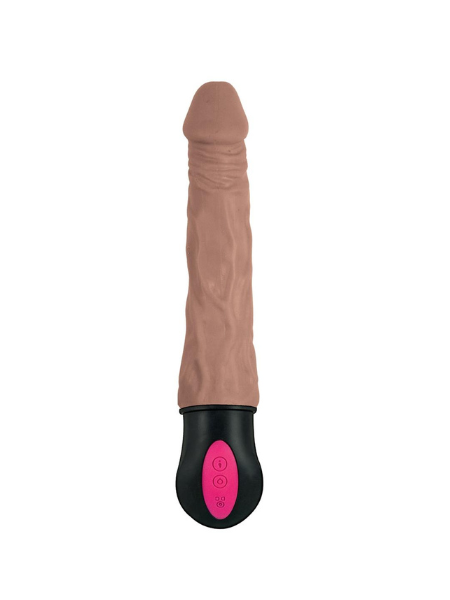 NATURAL REALSKIN HOT COCK 1 RECHARGEABLE WARMING DILDO 7IN - CHOCOLATE