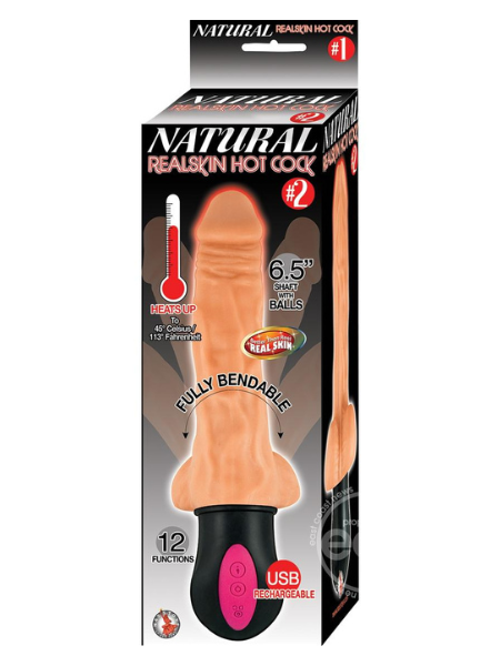 NATURAL REALSKIN HOT COCK #2 RECHARGEABLE WARMING VIBRATOR 6.5IN - VANILLA