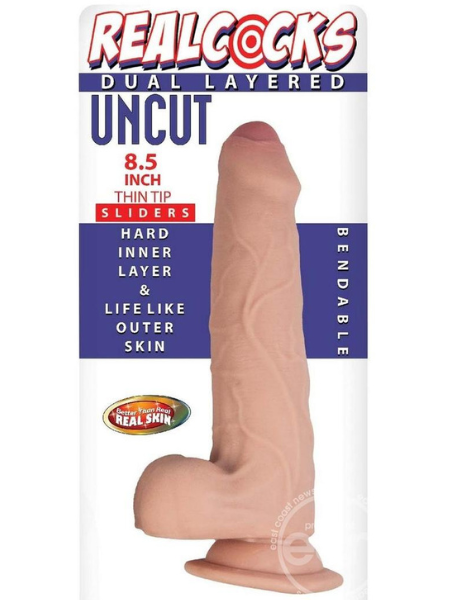 REALCOCKS DUAL LAYERED UNCUT SLIDER THIN TIP DILDO 8.5IN - VANILLA