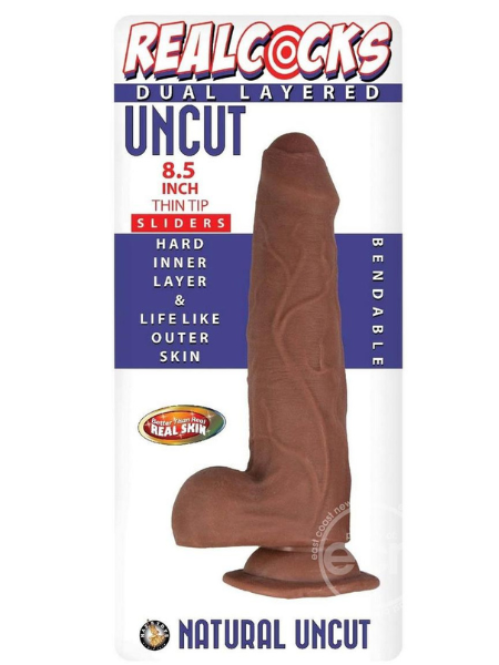 REALCOCKS DUAL LAYERED UNCUT SLIDER THIN TIP DILDO 8.5IN - CARAMEL