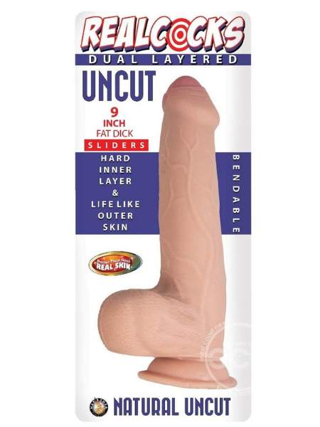 REALCOCKS DUAL LAYERED UNCUT SLIDER FAT DICK DILDO 9 IN - VANILLA