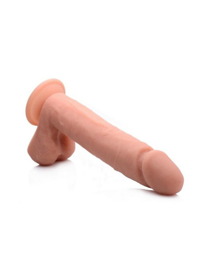 BIG SHOT SILICONE VIBRATING & TWIRLING REMOTE CONTROL RECHARGEABLE DILDO WITH BALLS 10 IN - VANILLA