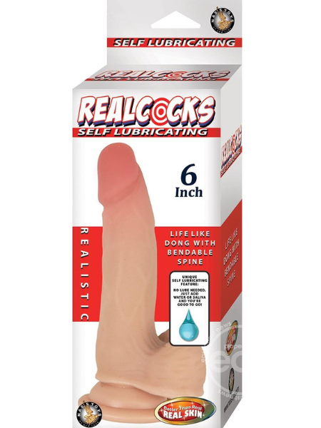 REALCOCKS SELF LUBRICATING BENDABLE DILDO WITH BALLS 6IN - VANILLA