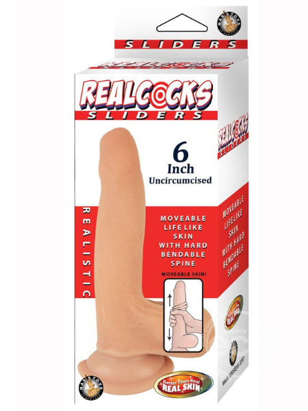 REALCOCKS SLIDERS UNCIRCUMSIZED DILDO WITH BALLS 6IN - VANILLA