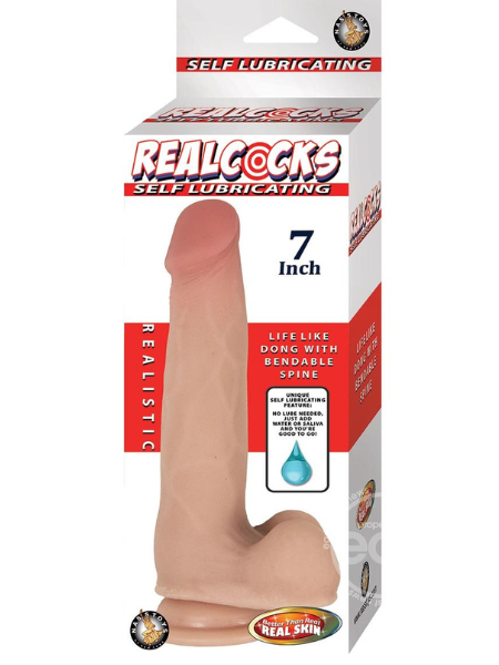 REALCOCKS SELF LUBRICATING BENDABLE DILDO WITH BALLS 7IN - VANILLA